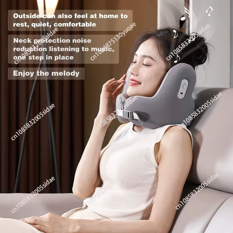 Memory Foam Travel Neck Pillow with Noise Reduction - U-Shaped Bluetooth Music Pillow for Ultimate Comfort on the Go Travel