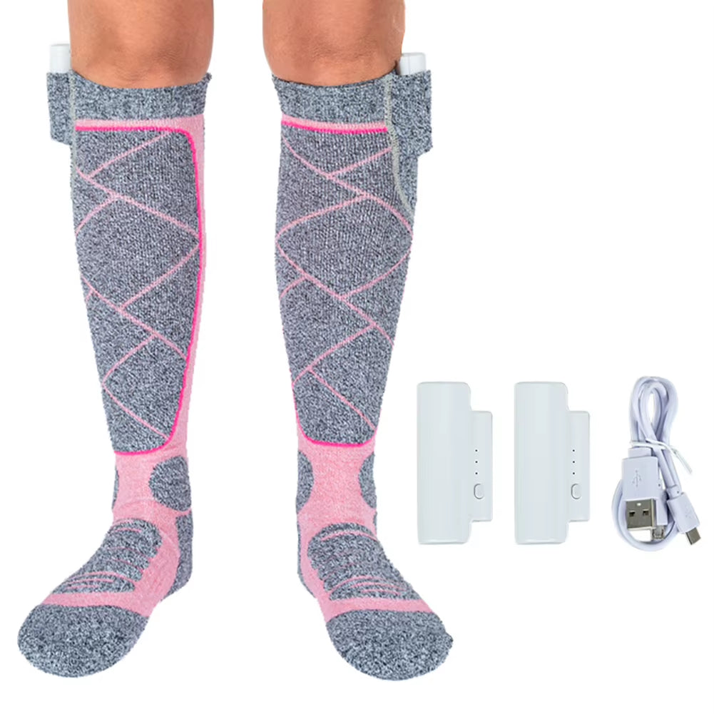 Electric Heated Socks 3Mode Adjustable Winter Warm Socks Winter Anti-Cold Thermal Skiing Long Sock Foot Warmer for Hiking Skiing